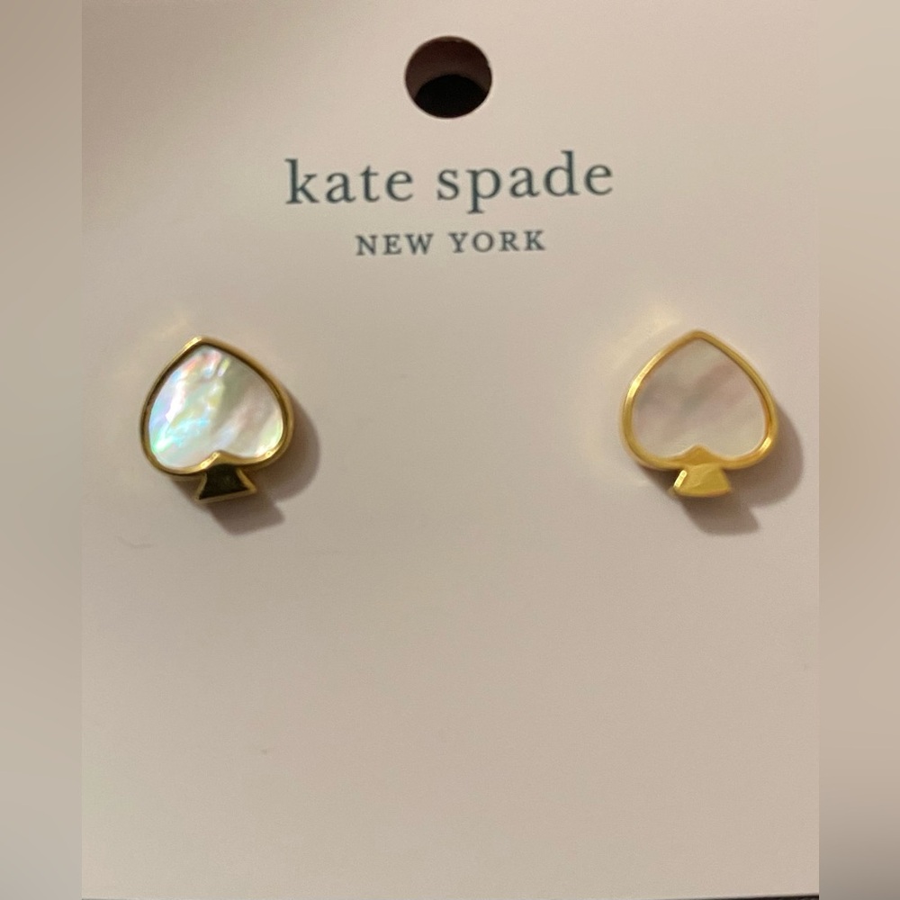 New Kate Spade- Signature Spade Earrings Mother of Pearl and Gold
